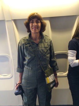 Mrs. Oltman wears the EPOS (Emergency Passenger Oxygen System) throughout the flight, as do all on the manifest.